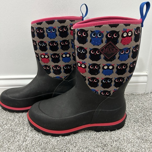 The Original Muck Boot Company Youth Size 7 Pink Girls Farm Boots Waterproof Owl - Picture 1 of 7